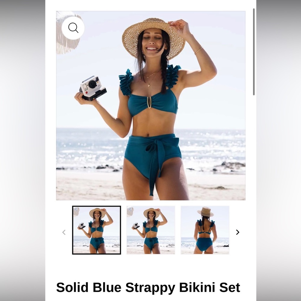 NWT - Coveshe strappy blue bikini, ruffle strap, size small